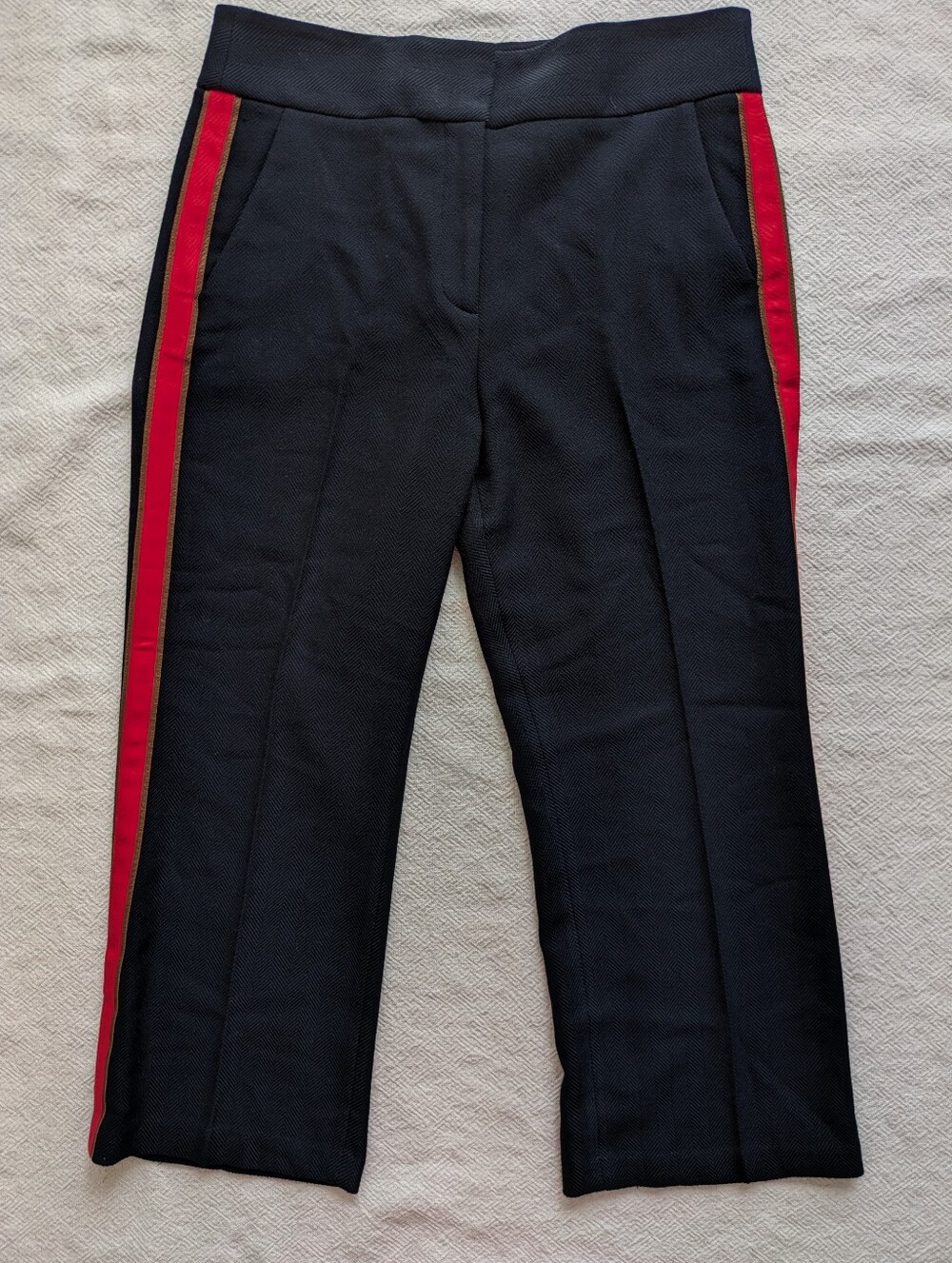 Veronica Beard Cormac Navy Tonal Herringbone Crop Pant